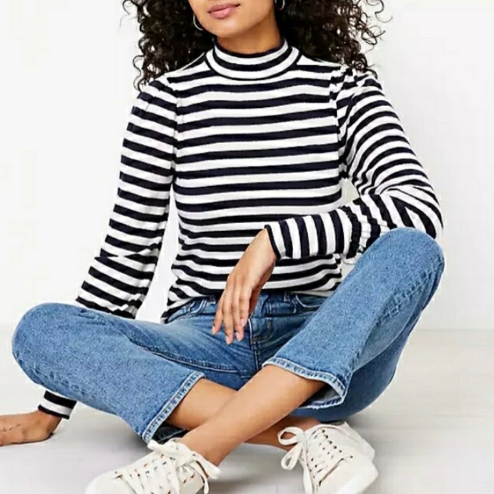 LOFT Striped Mock Neck Top